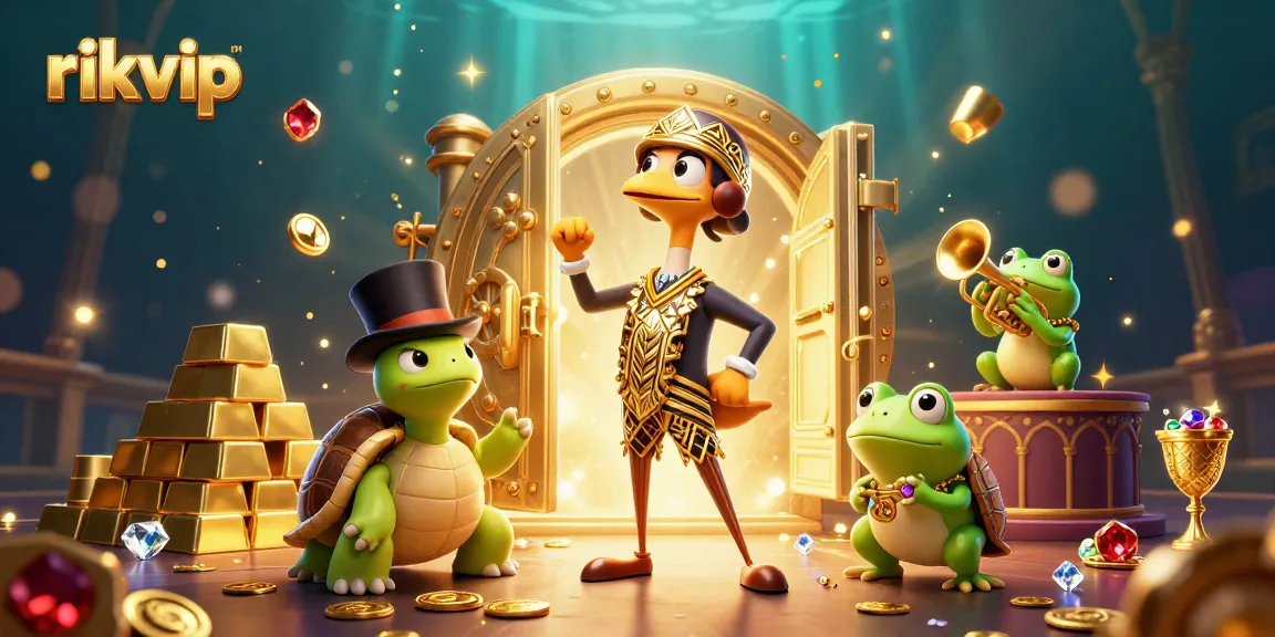 Engage with rikvip's vibrant gaming atmosphere featuring characters and treasures highlighting online betting excitement.